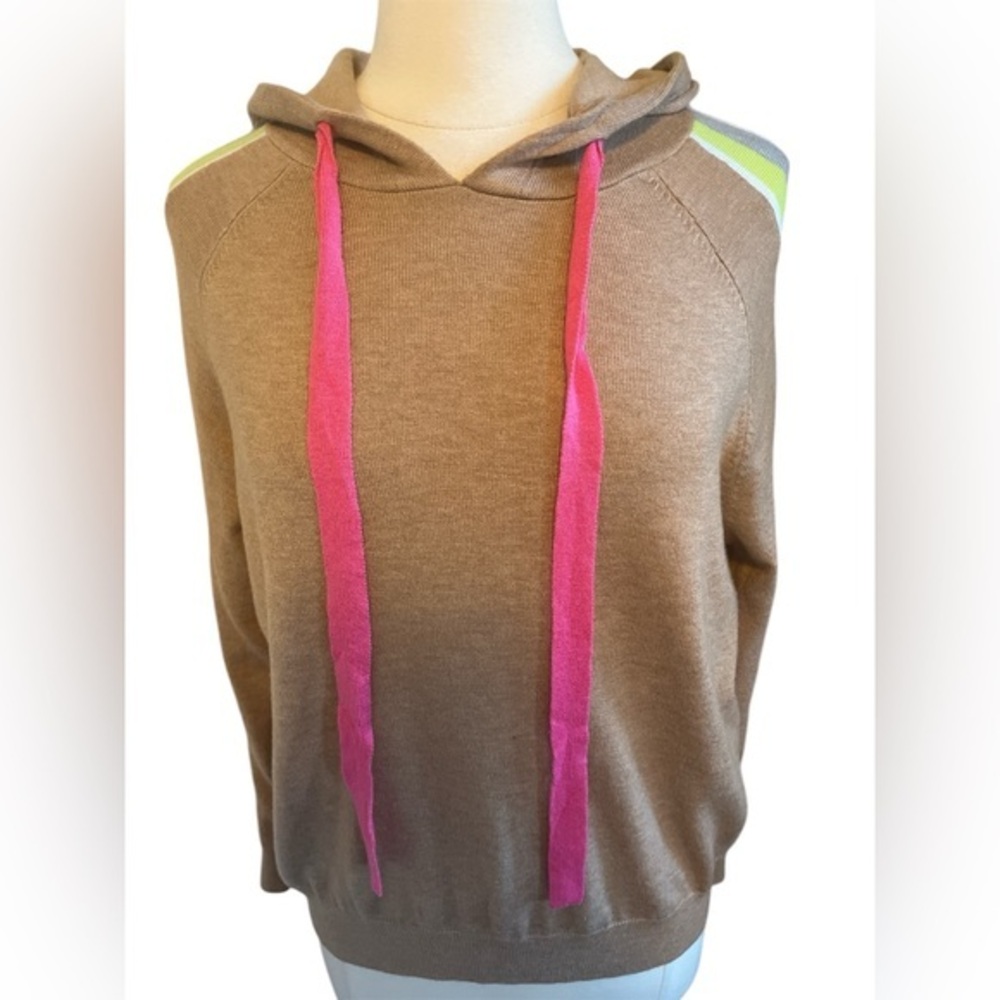 Fate Brown Hoodie sweater w/pink,black,white,gray & yellow stripe detail Size S
